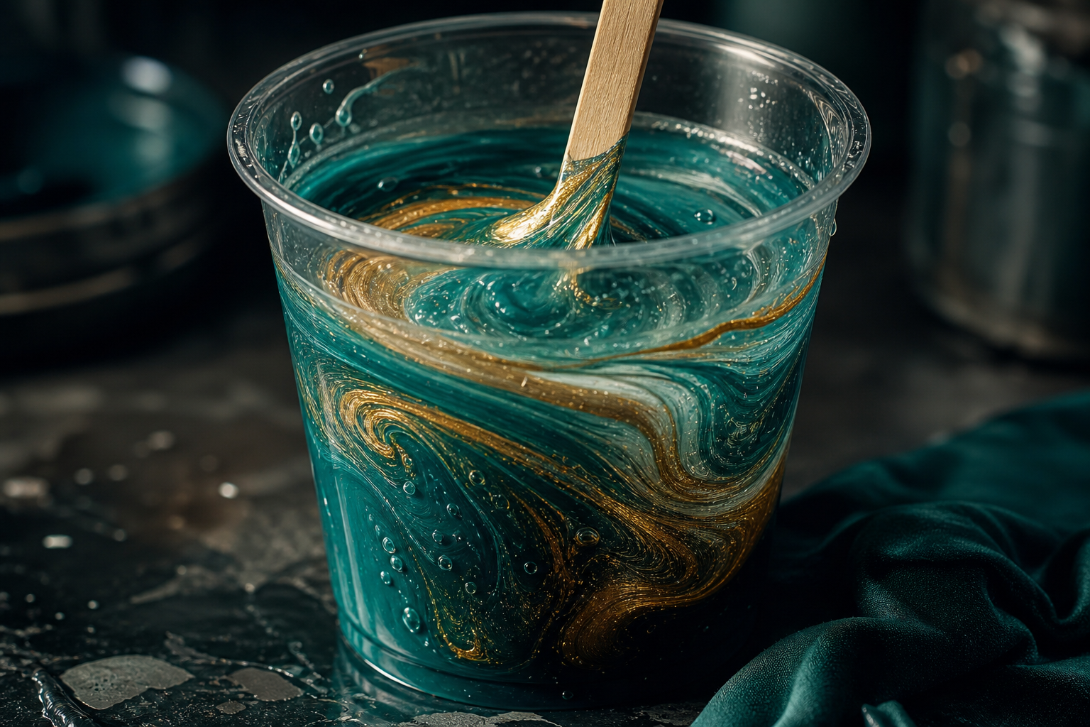 Teal and Gold Geode — Mix the resin